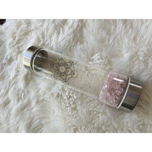 Glass Water Bottle with Rose Quartz Crystal Chamber